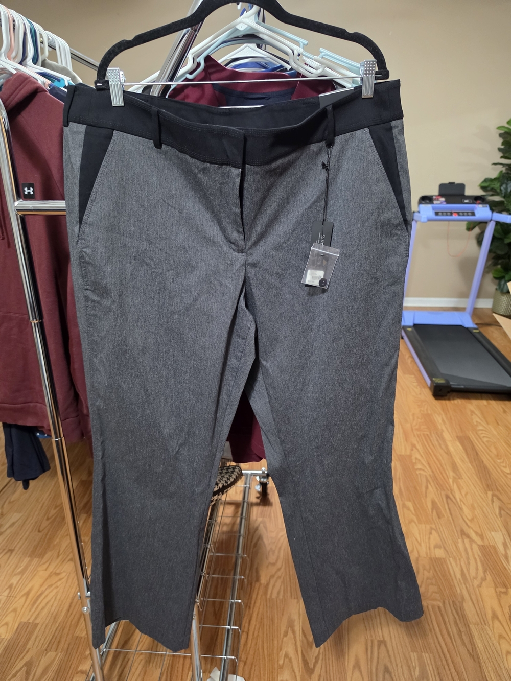 Lane Bryant Gray Straight-Leg Pants with Black Waistband